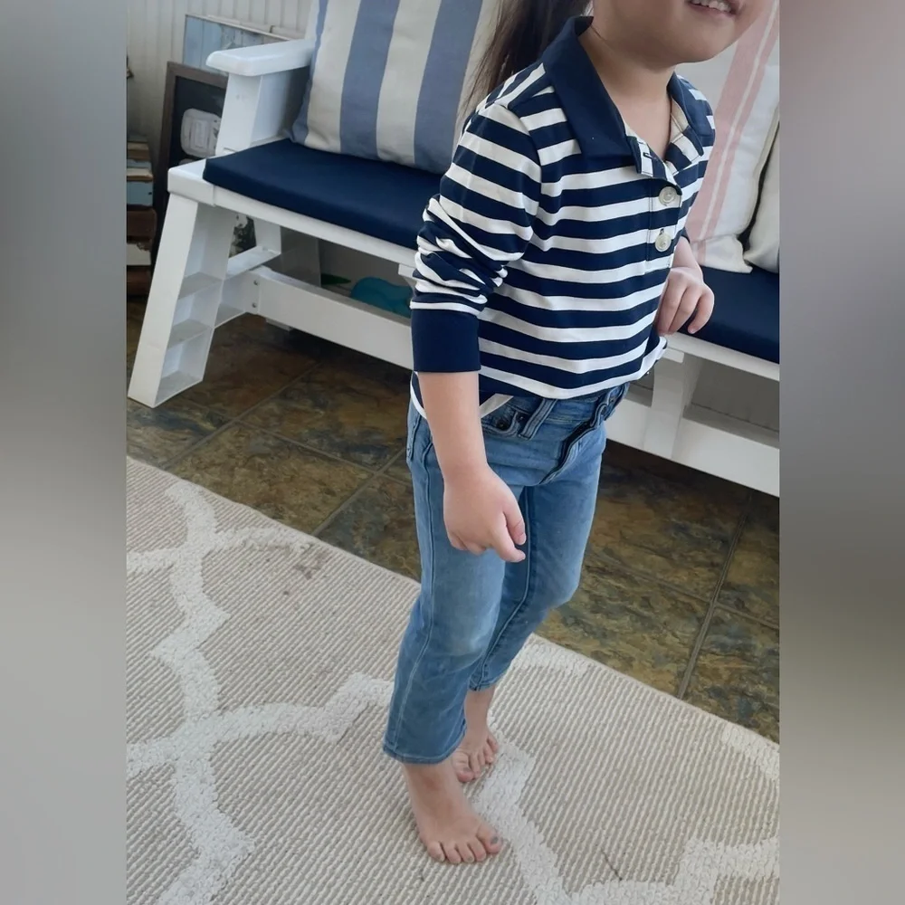 J.Crew Crewcuts Girls Navy White Striped Jeans Outfit LOT OF TWO Size XS, 4/5